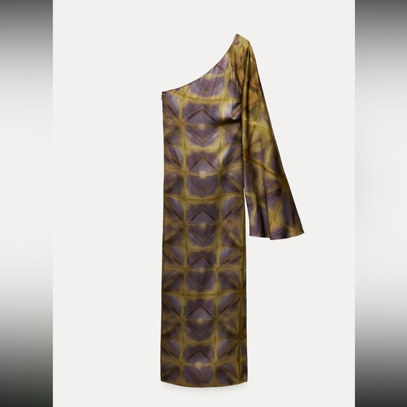 Zara limited edition printed asymmetric satin midi dress - Picture 3 of 7